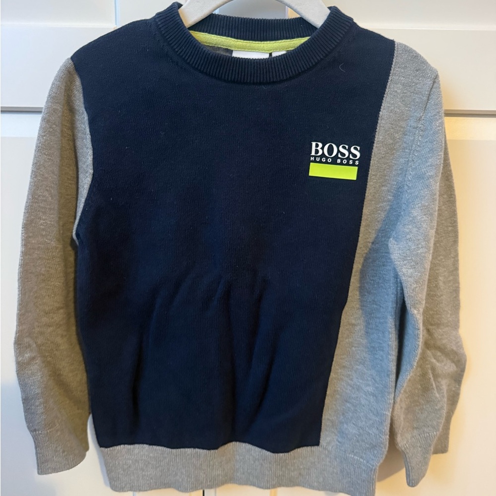 Hugo Boss Navy, Gray & Lime Colorblock Crewneck Sweater